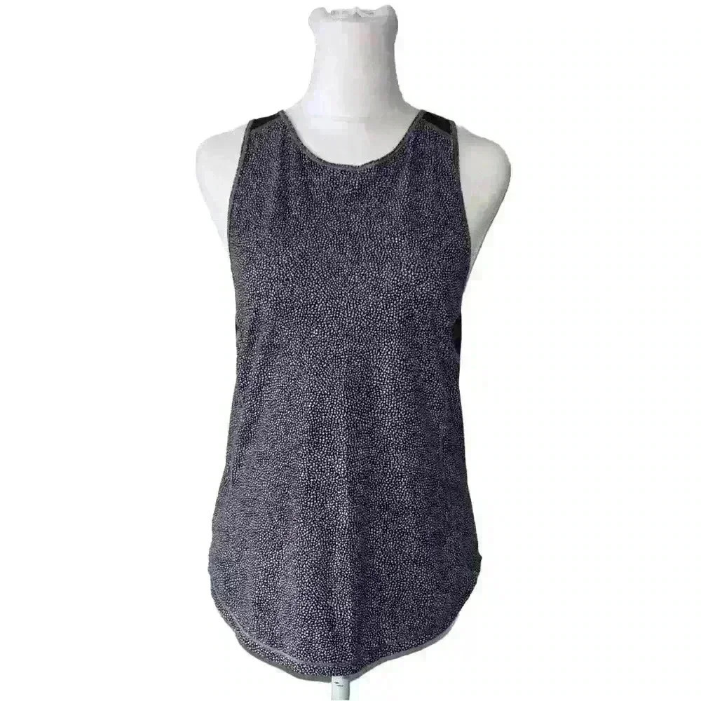 Lululemon Mesh Vest Top Black White Speckle Trim Gym Tank Size Small Activewear